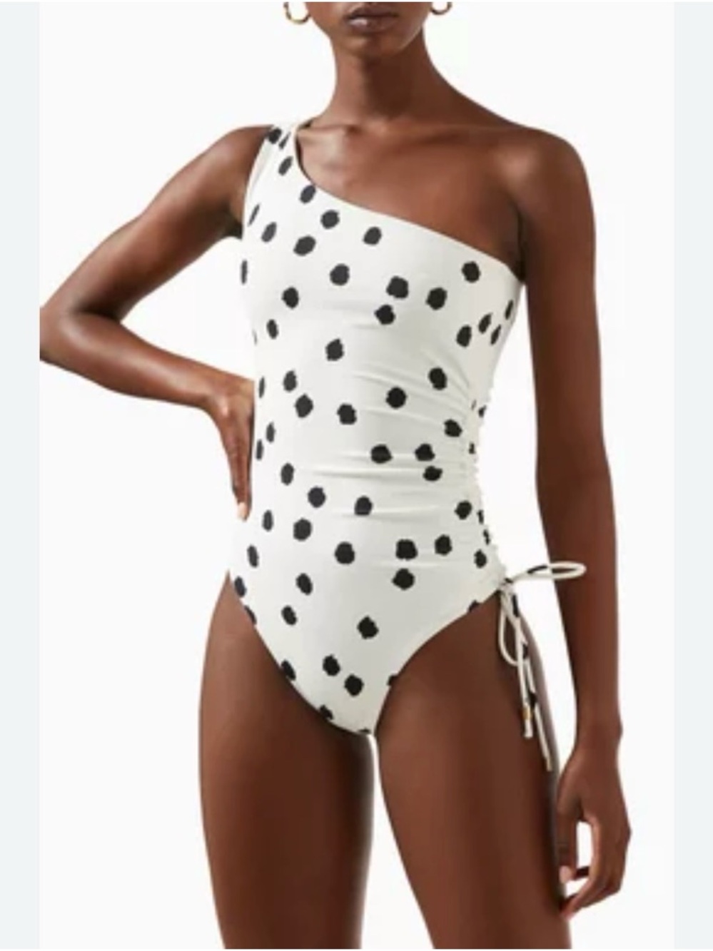 NWOT Jonathan Simkhai One-Shoulder White Black Polka Dot One-Piece Swimsuit